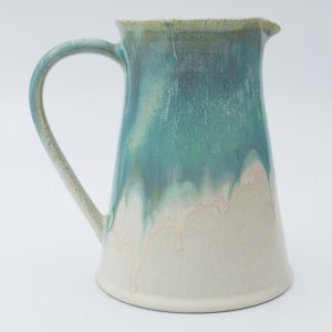 Large Aqua green & white flower jug